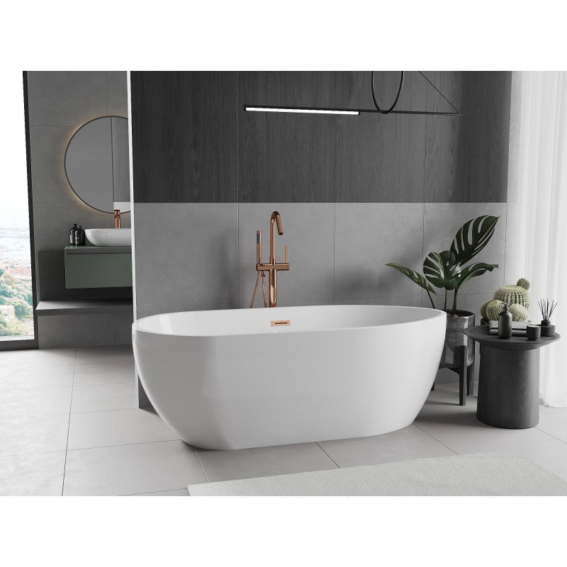 Mexen Eos vasca da bagno indipendente 170 x 75 cm, bianca, tracimazione oro rosa - 52471707500-60