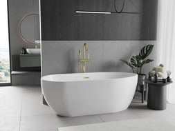 Mexen Eos freistehende Badewanne 150 x 75 cm, weiß, mit abgerundetem gebürsteten Gold - 52471507500-55