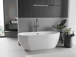 Mexen Eos freistehende Badewanne 150 x 75 cm, weiß, gebürstetes Gun Gray Überlauf - 52471507500-66