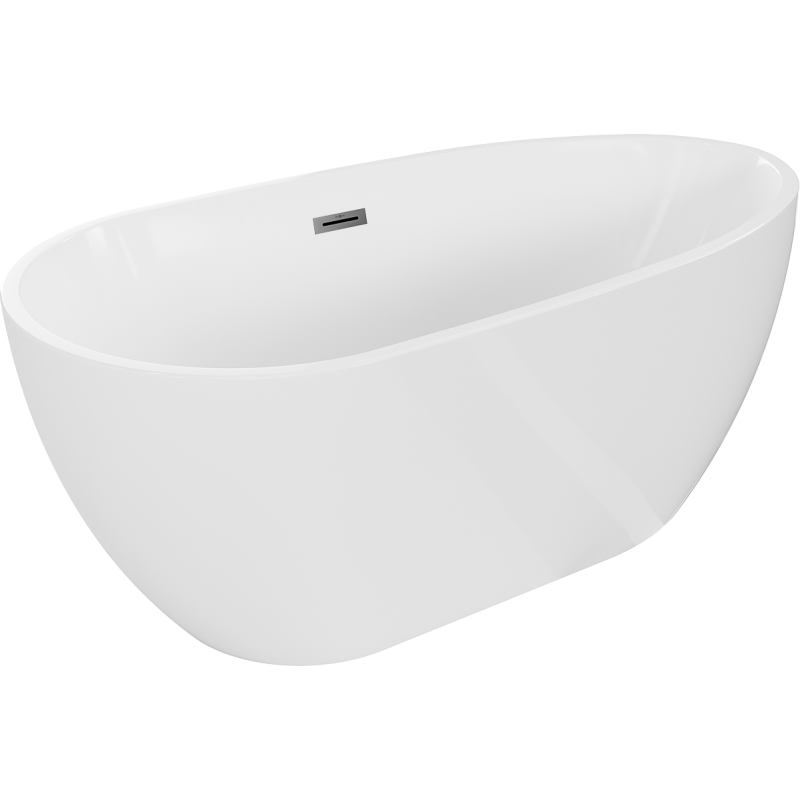 Mexen Eos freistehende Badewanne 150 x 75 cm, weiß, Überlauf gun metal - 52471507500-95