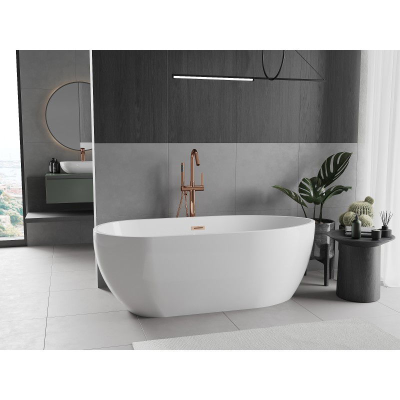 Mexen Eos freistehende Badewanne 170 x 75 cm, weiß, Überlauf gebürstetes Kupfer - 52471707500-65