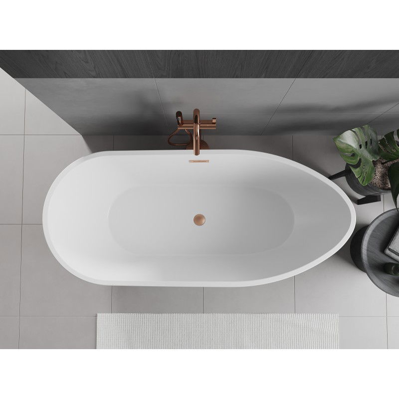Mexen Eos freistehende Badewanne 150 x 75 cm, weiß, Überlauf gebürstetes Kupfer - 52471507500-65