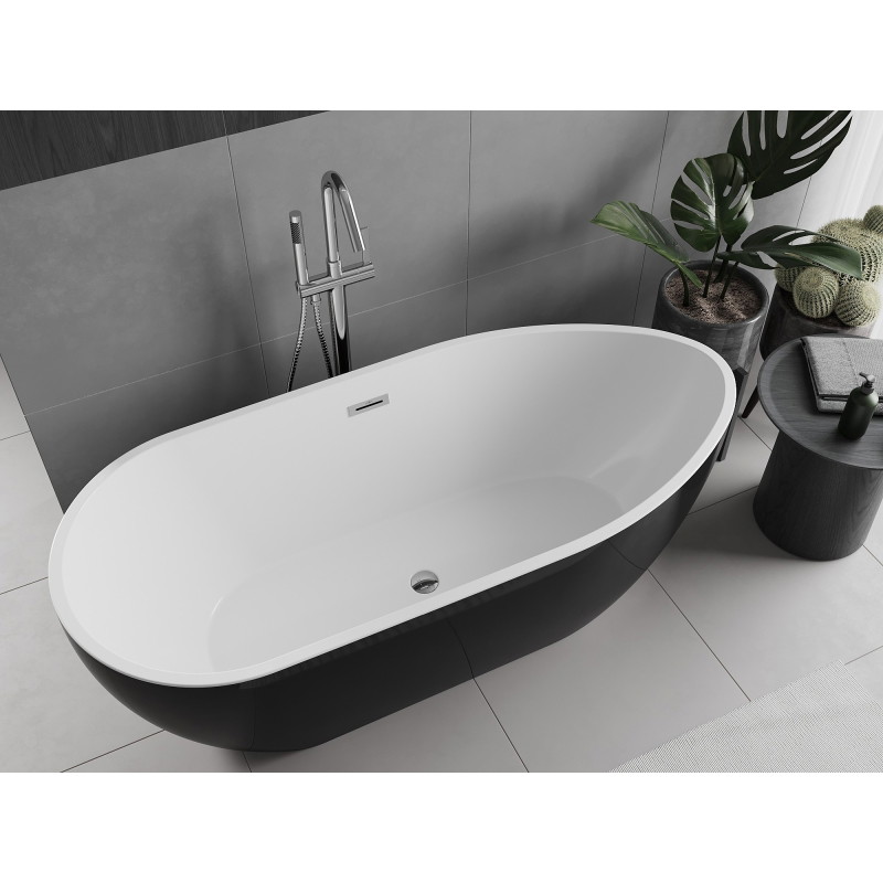 Mexen Eos vaba-seisev vann 170 x 75 cm, valge/must, kroom ülevool - 52471707575-01