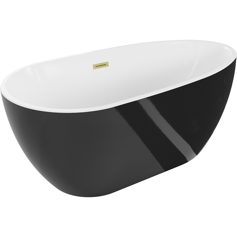 Mexen Eos freistehende Badewanne 150 x 75 cm, weiß/schwarz, Überlauf gebürstet gold - 52471507575-55