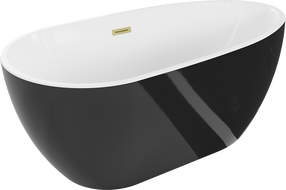Mexen Eos freistehende Badewanne 150 x 75 cm, weiß/schwarz, gebürsteter goldener Überlauf - 52471507575-55