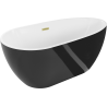 Mexen Eos freistehende Badewanne 170 x 75 cm, weiß/schwarz, gebürsteter Goldüberlauf - 52471707575-55