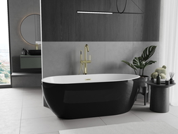 Mexen Eos freistehende Badewanne 150 x 75 cm, weiß/schwarz, Überlauf gebürstet gold - 52471507575-55