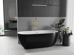 Mexen Eos freistehende Badewanne 170 x 75 cm, weiß/schwarz, Überlauf gebürstetes Gold - 52471707575-55