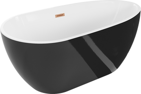 Mexen Eos vasca da bagno indipendente 170 x 75 cm, bianca/nera, troppopieno rame spazzolato - 52471707575-65