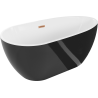Mexen Eos vrijstaande badkuip 150 x 75 cm, wit/zwart, overloop geborsteld koper - 52471507575-65