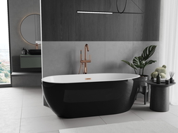 Mexen Eos freistehende Badewanne 150 x 75 cm, weiß/schwarz, mit rosa Gold Überlauf - 52471507575-60