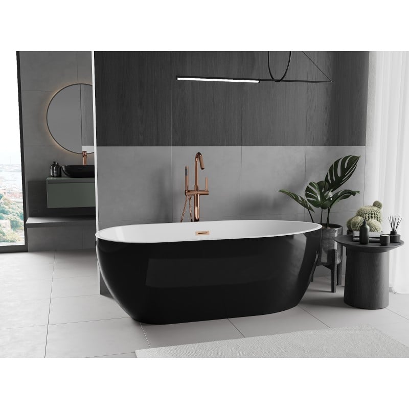 Mexen Eos bañera exenta 170 x 75 cm, blanca/negra, rebosadero oro rosa - 52471707575-60