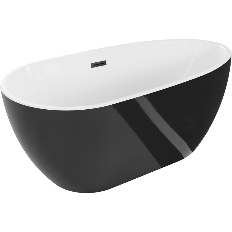 Mexen Eos freistehende Badewanne 170 x 75 cm, weiß/schwarz, Überlauf schwarz - 52471707575-70