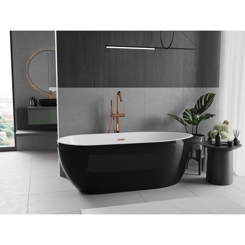 Mexen Eos freestanding bath 150 x 75 cm, white/black, brushed copper overflow - 52471507575-65