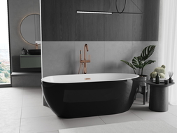 Mexen Eos freistehende Badewanne 150 x 75 cm, weiß/schwarz, gebürsteter Messingüberlauf - 52471507575-65