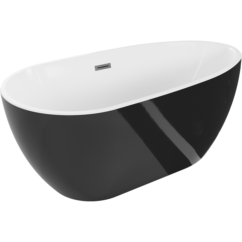 Mexen Eos freistehende Badewanne 150 x 75 cm, weiß/schwarz, Überlauf gun gray gebürstet - 52471507575-66