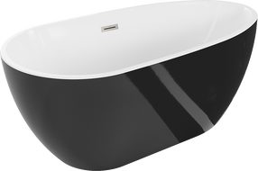 Mexen Eos freistehende Badewanne 150 x 75 cm, weiß/schwarz, Überlauf gebürstetes Nickel - 52471507575-97