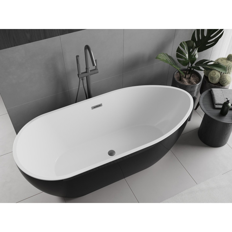Mexen Eos wanna wolnostojąca 150 x 75 cm, biała/czarna, przelew gun metal - 52471507575-95