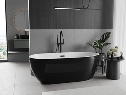 Mexen Eos freistehende Badewanne 150 x 75 cm, weiß/schwarz, schwarzer Überlauf - 52471507575-70