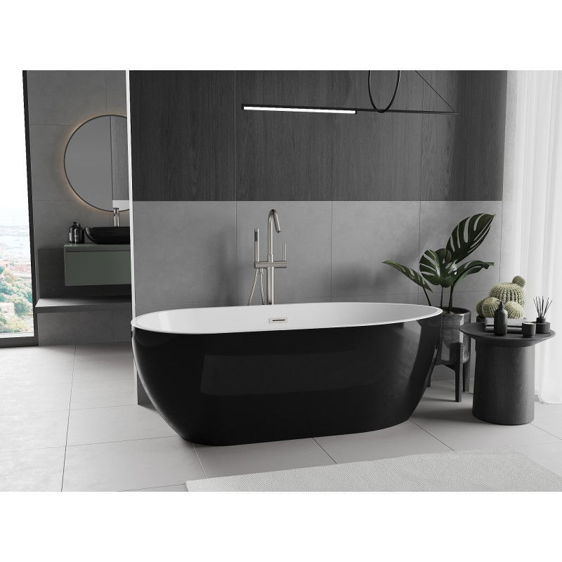 Mexen Eos vasca da bagno autoportante 150 x 75 cm, bianca/nera, troppopieno nichel spazzolato - 52471507575-97