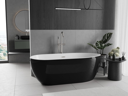 Mexen Eos freistehende Badewanne 150 x 75 cm, weiß/schwarz, Überlauf gebürstetes Nickel - 52471507575-97