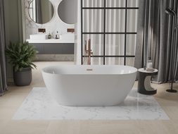 Mexen Roxy ανεξάρτητη μπανιέρα 170 x 80 cm, λευκή, υπερχείλιση με ψιλό χαλκό