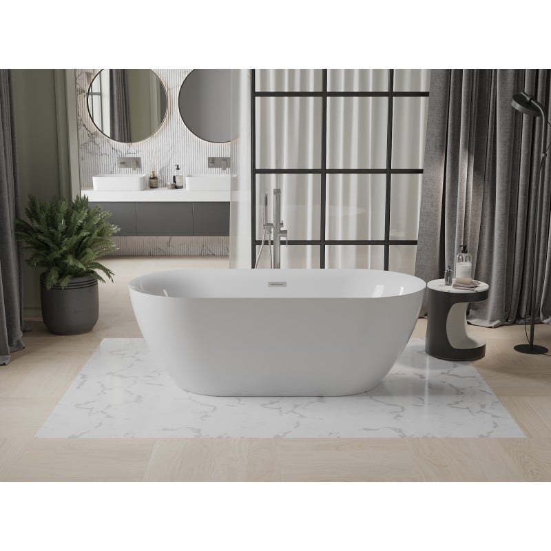 Mexen Roxy vasca da bagno freestanding 170 x 80 cm, bianca, troppopieno in nichel spazzolato - 51201708000-97