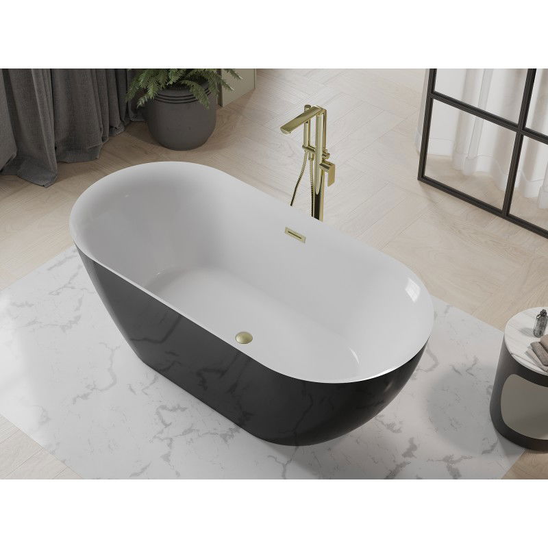 Mexen Roxy freistehende Badewanne 170 x 80 cm, weiß/schwarz, Überlauf in gebürstetem Gold - 51201708075-55