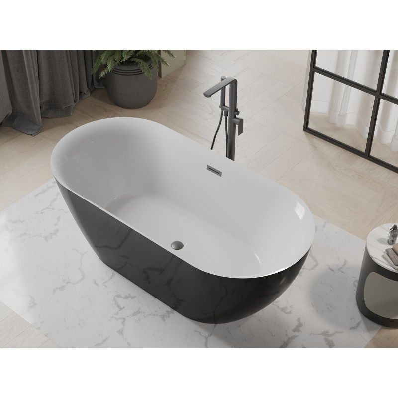 Mexen Roxy freistehende Badewanne 170 x 80 cm, weiß/schwarz, Überlauf gun metal - 51201708075-95
