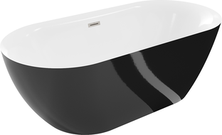 Mexen Roxy freistehende Badewanne 170 x 80 cm, weiß/schwarz, Überlauf gebürsteter Nickel - 51201708075-97