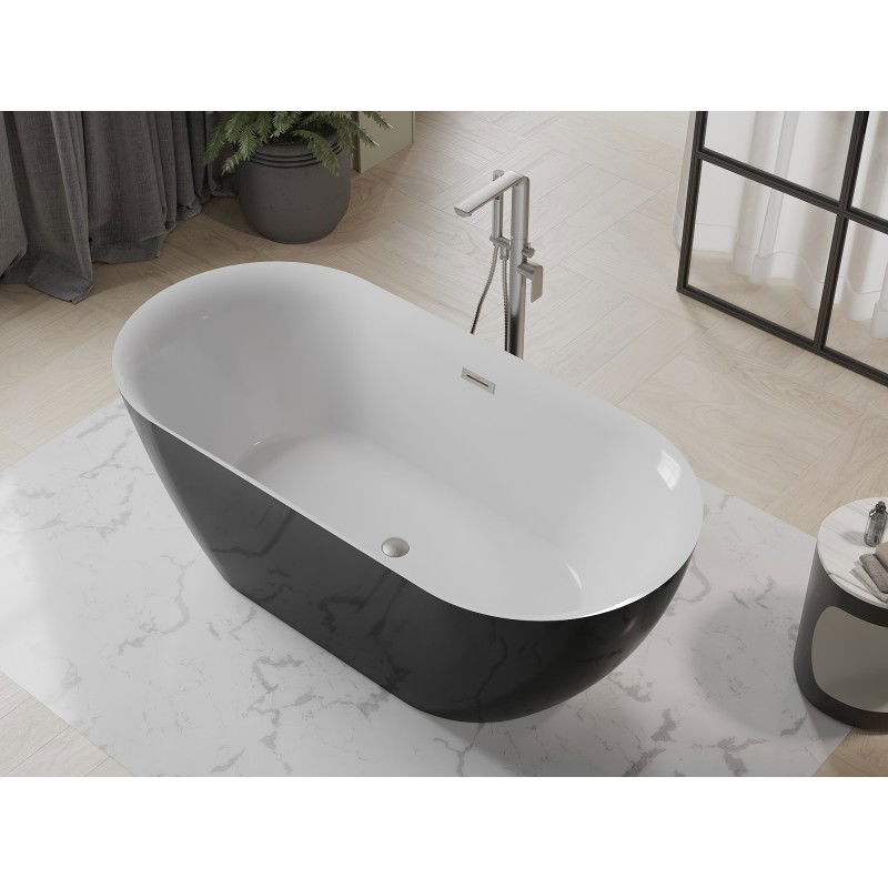 Mexen Roxy freistehende Badewanne 170 x 80 cm, weiß/schwarz, Überlauf gebürsteter Nickel - 51201708075-97