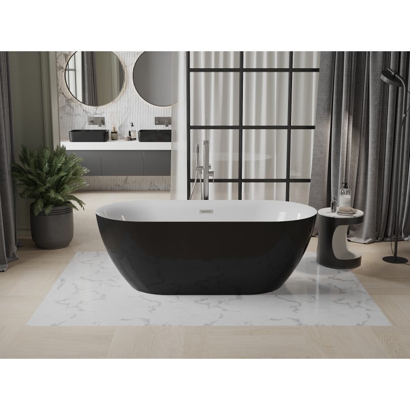 Mexen Roxy bañera exenta 170 x 80 cm, blanca/negra, rebosadero níquel cepillado - 51201708075-97