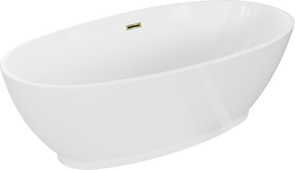 Mexen Bilbao freistehende Badewanne 180 x 90 cm, weiß, Überlauf gold - 51311809000-50