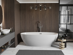 Mexen Bilbao freistehende Badewanne 180 x 90 cm, weiß, ablauf in gun gray gebürstet - 51311809000-66