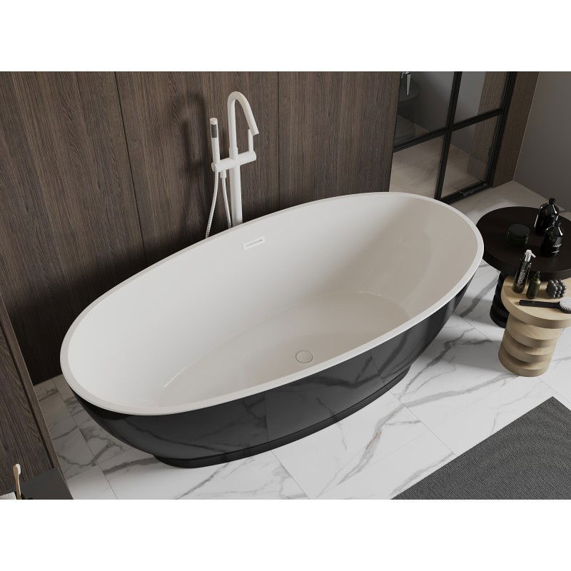 Mexen Bilbao freistehende Badewanne 180 x 90 cm, weiß/schwarz, weißer Überlauf - 51311809075-20