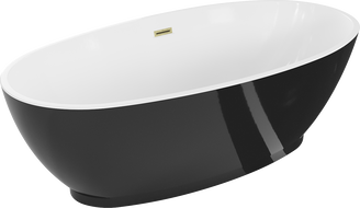 Mexen Bilbao vrijstaande badkuip 180 x 90 cm, wit/zwart, goud geborstelde overloop - 51311809075-55