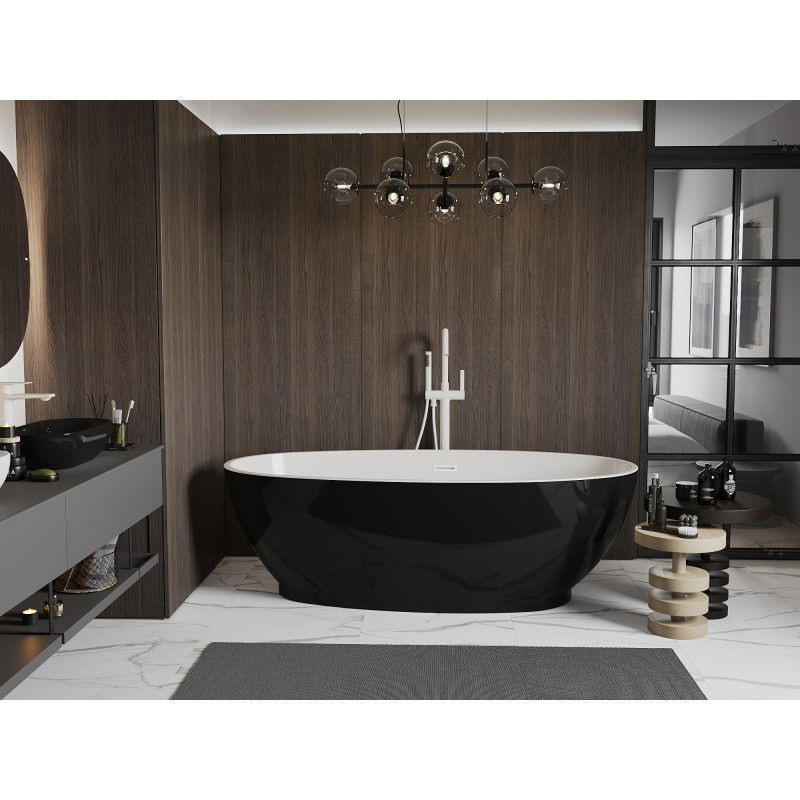 Mexen Bilbao bañera independiente 180 x 90 cm, blanco/negro, desbordamiento blanco - 51311809075-20