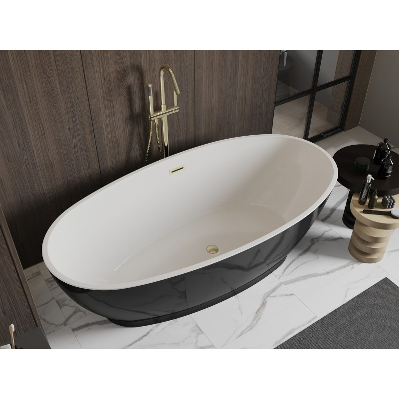 Mexen Bilbao Samostojeća kada 180 x 90 cm, bijela/crna, zlatni brušeni preljev - 51311809075-55