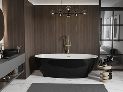 Mexen Bilbao vasca da bagno freestanding 180 x 90 cm, bianca/nera, troppopieno oro spazzolato - 51311809075-55
