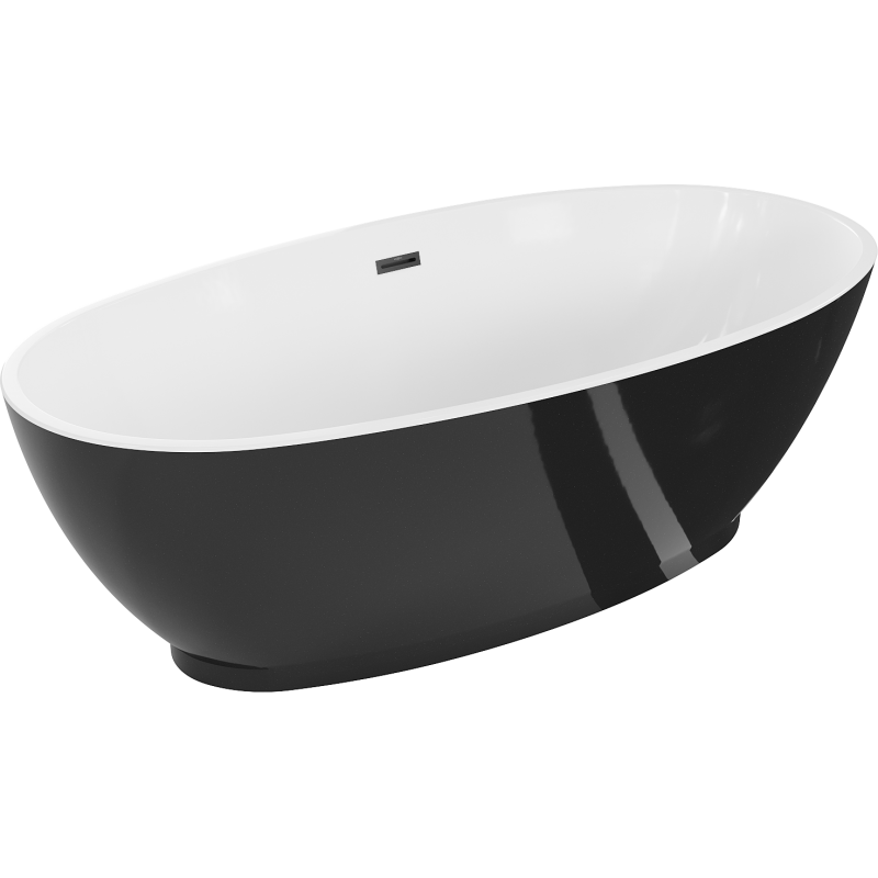 Mexen Bilbao freistehende Badewanne 180 x 90 cm, weiß/schwarz, schwarzer Überlauf - 51311809075-70