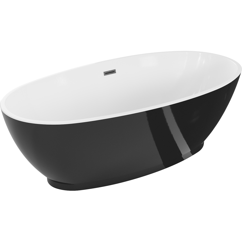 Mexen Bilbao freistehende Badewanne 180 x 90 cm, weiß/schwarz, Abfluss gun gray gebürstet - 51311809075-66