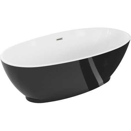 Mexen Bilbao freistehende Badewanne 180 x 90 cm, weiß/schwarz, Überlauf gebürsteter Nickel - 51311809075-97