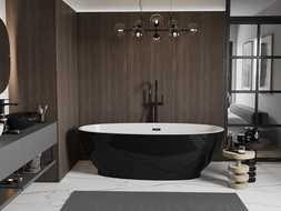 Mexen Bilbao freistehende Badewanne 180 x 90 cm, weiß/schwarz, schwarze Überlauf - 51311809075-70