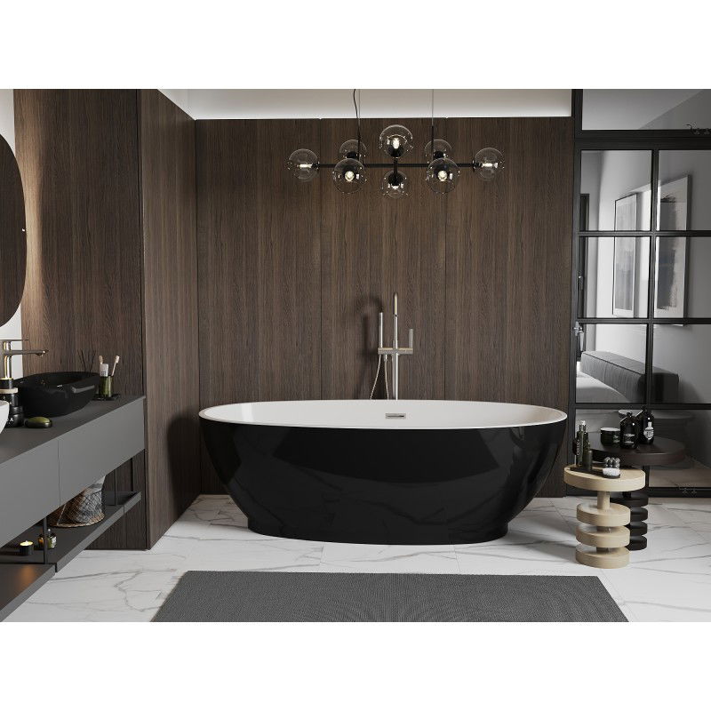 Mexen Bilbao freestanding bathtub 180 x 90 cm, white/black, brushed nickel overflow - 51311809075-97