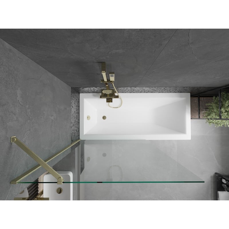 Mexen Next 1-wing Bath Screen 100 x 150 cm, Transparent, Brushed Gold - 895-100-000-00-00-55