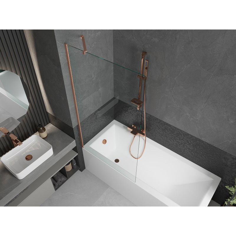 Mexen Next paratia per vasca da bagno a 1 anta 90 x 150 cm, trasparente, rame spazzolato - 895-090-000-00-00-65