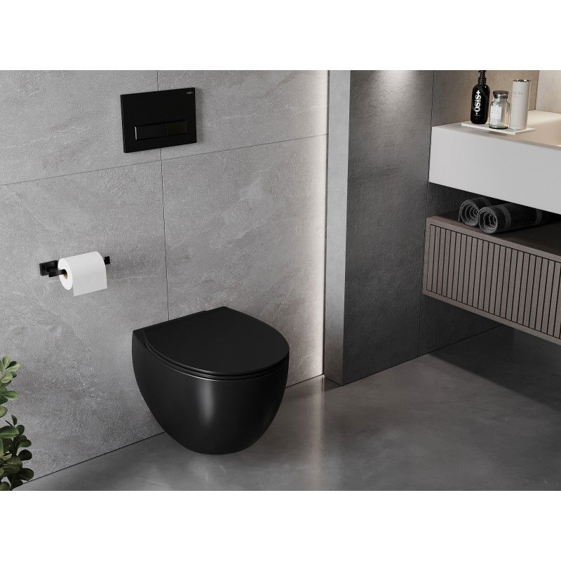 Mexen Egg WC školjka Rimless z počasi zapirajočim slim sedežem, duroplast, črna mat - 30245070