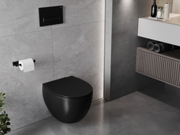 Mexen Egg WC školjka Rimless s tankim sjedalom na sporo spuštanje, duroplast, crna mat - 30245070
