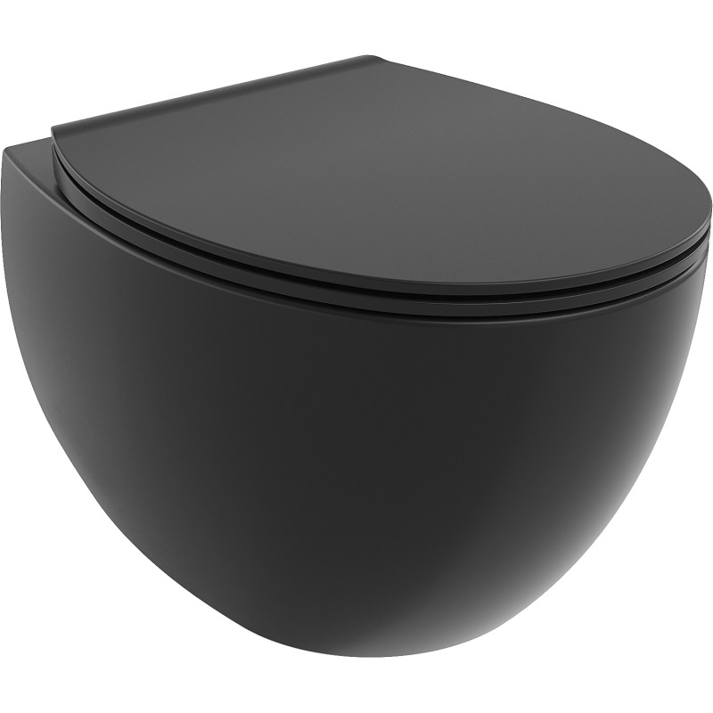 Mexen Egg wc-pott Rimless, aeglaselt sulguva slim-kaanega, duroplast, must matt - 30245070