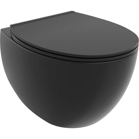 Mexen Egg wc-pott Rimless, aeglaselt sulguva slim-kaanega, duroplast, must matt - 30245070